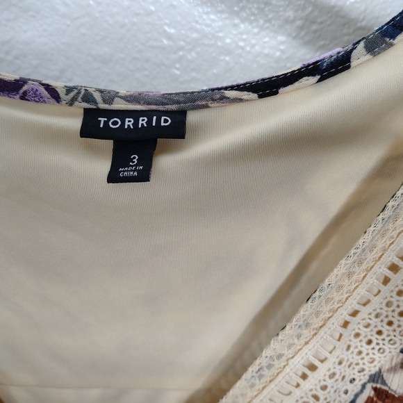 Torrid Mini Gauze Lace-Up Skater Dress Floral Print Circular Flounce Sleeves 3x - Picture 4 of 15